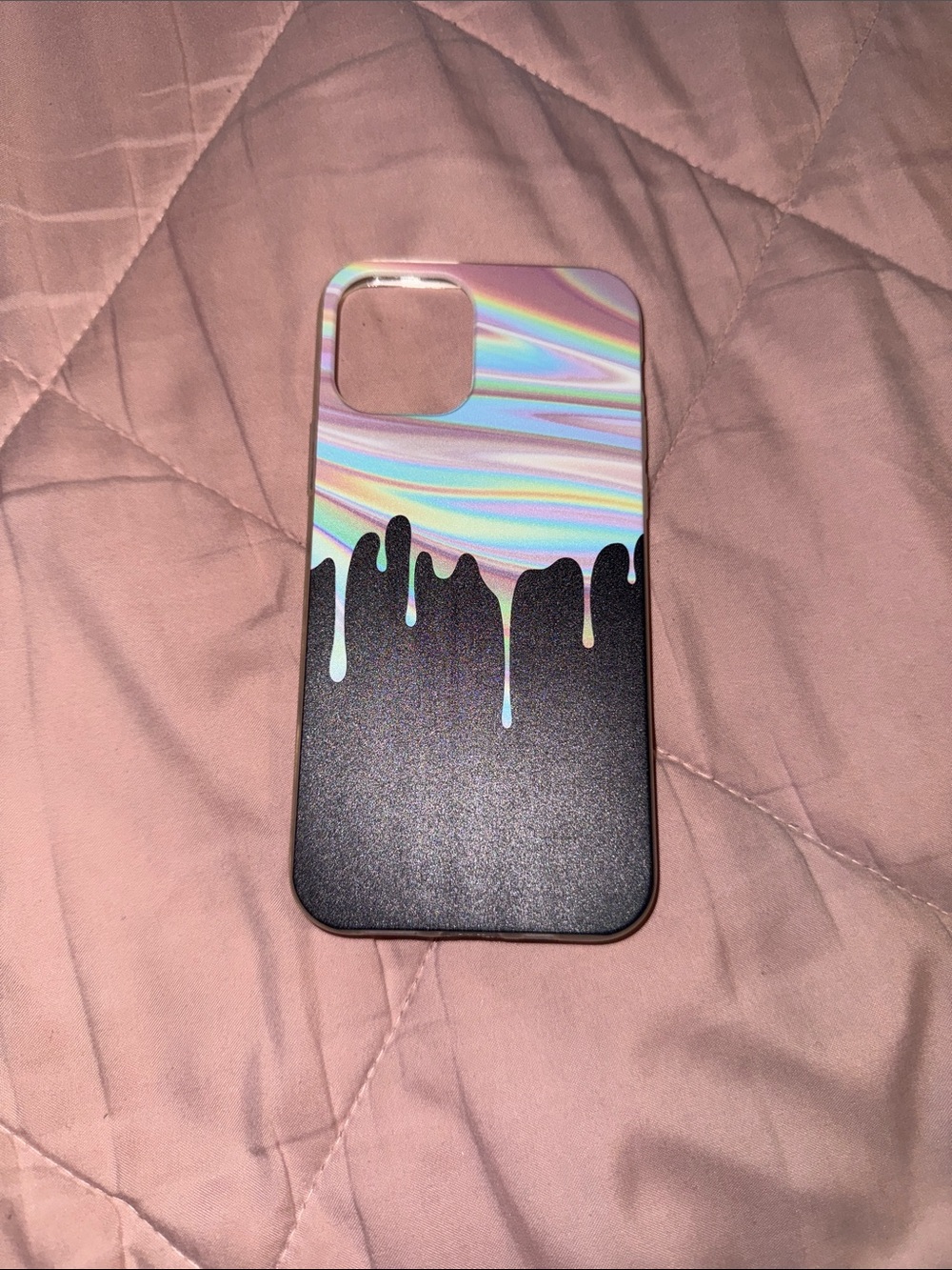 Holographic Pink & Black Drip Protective Phone Case - Matte